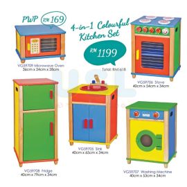 Colourful Kitchen Set for Kids - 4 in 1 Set (Microwave Oven, Stove, Washing Machine, Fridge, Sink)