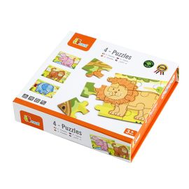 Wooden 4 Puzzle Set (Wild Animals Jungle) - Wooden Jigsaw Puzzle
